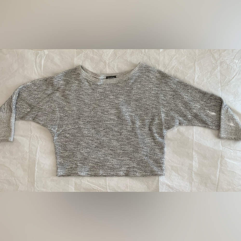 Bebe Gray Marled Dolman Sleeve Sweater Cropped Batwing Pullover Size M - Picture 3 of 9